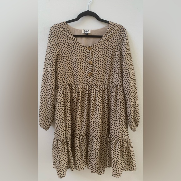 Women’s SZ S DNT Long Sleeve Tan & Cream Boho  Dress - Picture 3 of 7
